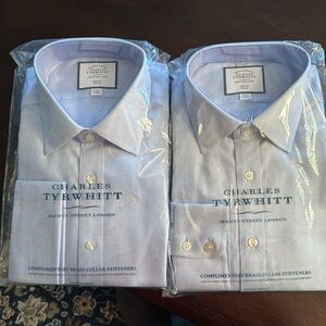 Two Charles Tyrwhitt(London)  blue  dress shirts 17/35 in